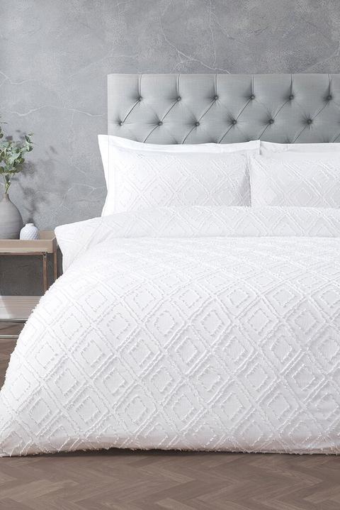 White Geometric Tuft Duvet Set (white Collection)