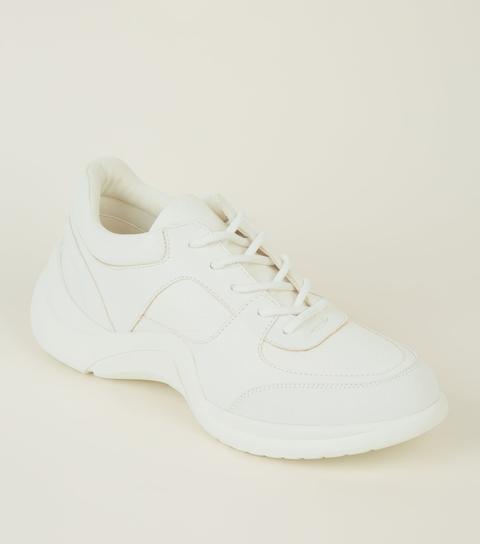 White Panelled Curved Sole Chunky Trainers New Look