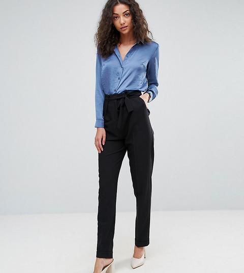 Asos Tall - Pantaloni Con Pinces E Cintura Obi - Nero