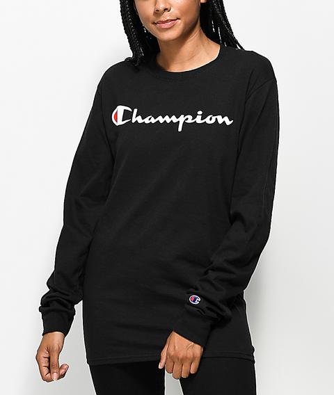 Champion Script Logo Black Long Sleeve 