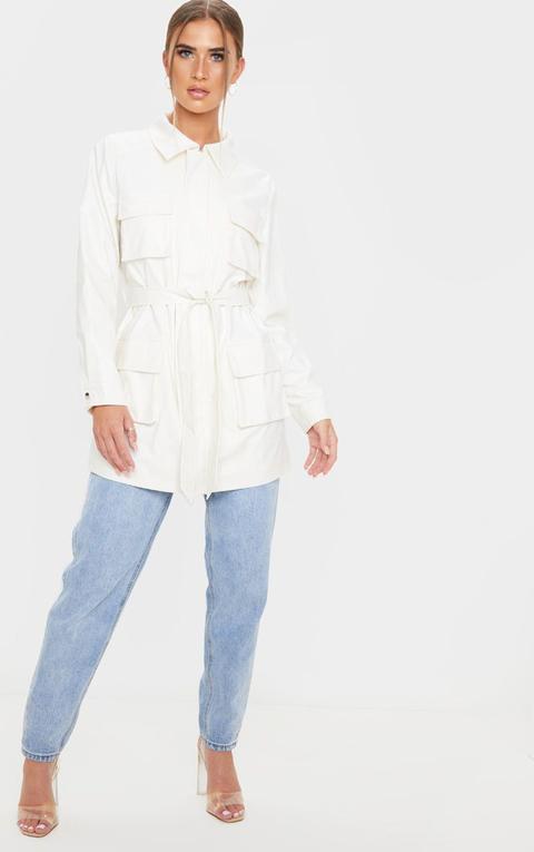 White Faux Leather Pocket Oversized Jacket