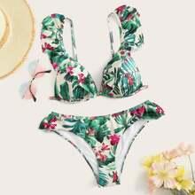 Set De Bikini Top Fruncido Al Azar Tropical