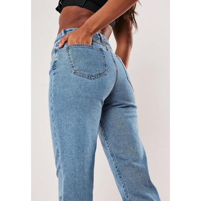 blue high waisted comfort stretch denim mom jeans