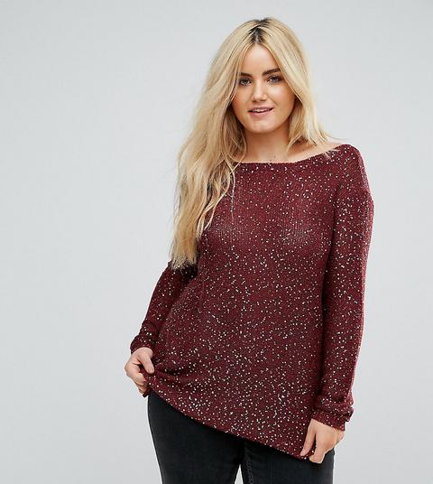 Junarose - Maglione Operato Con Paillettes - Rosso