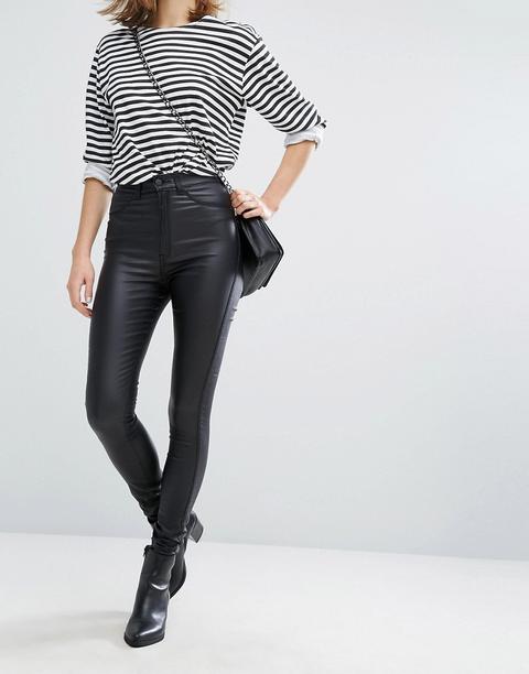 Dr Denim - Solitaire - Jeans Super Skinny A Vita Alta In Pelle Sintetica - Nero