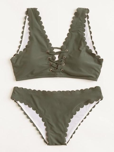 Set De Bikini En Forma De Concha Con Ojal Con Tiras Cruzadas