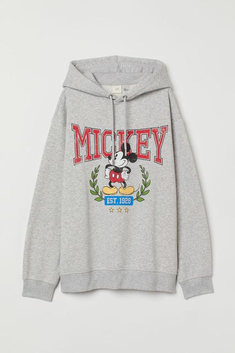 Sudadera Con Motivo Y Capucha - Gris