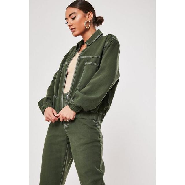 green contrast stitch denim jacket