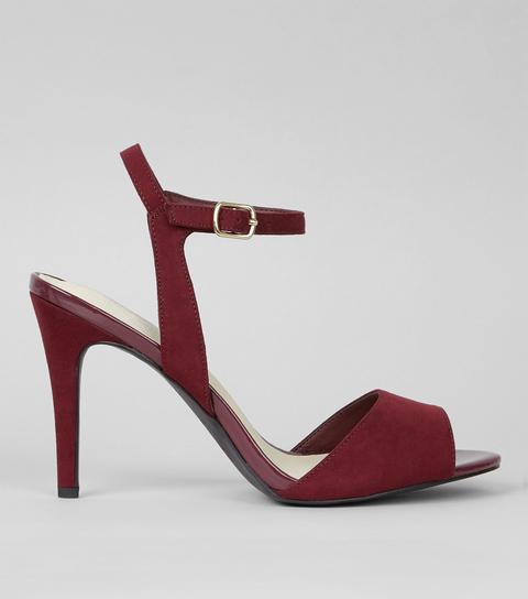Burgundy Comfort Suedette Ankle Strap Heels
