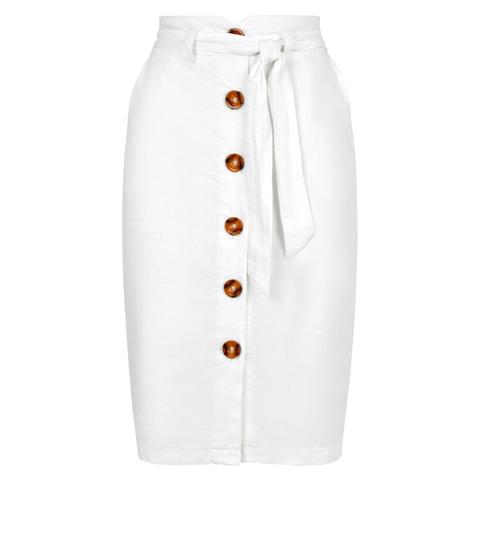 white linen pencil long skirt