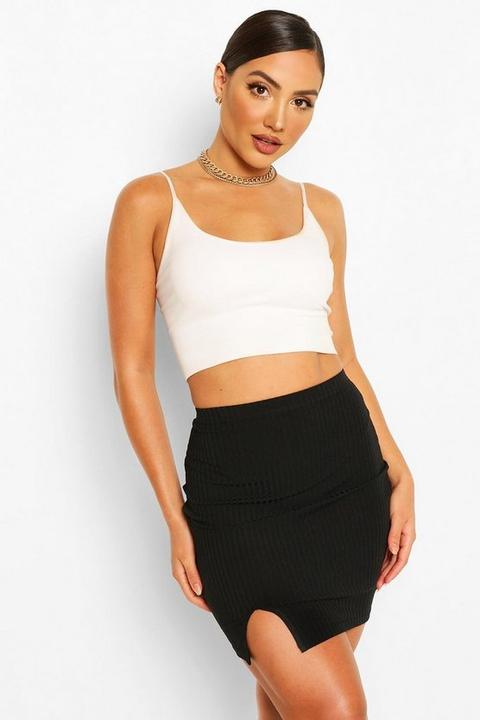 Womens Split Front Jersey Mini Skirt - Black - 14, Black