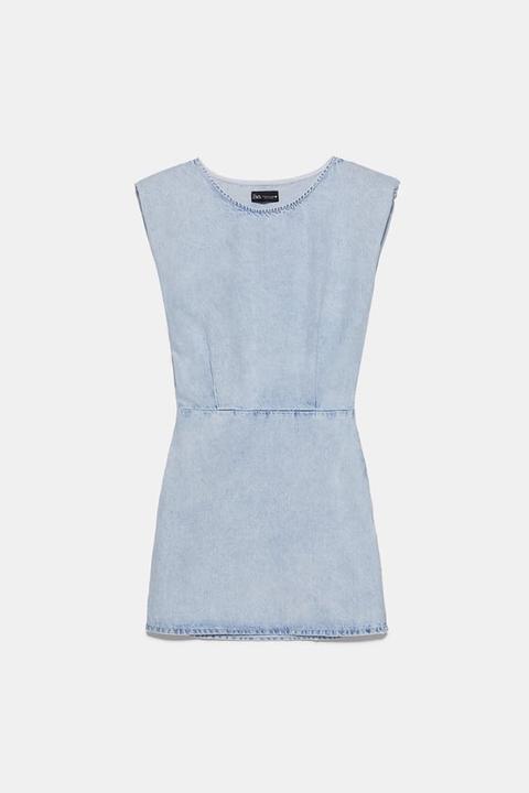 Denim Dress With Shoulder Pads from Zara on 21 Buttons