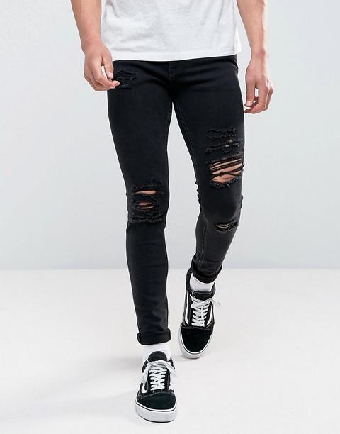 Jeans Skinny Strappati Lavaggio Nero - Nero