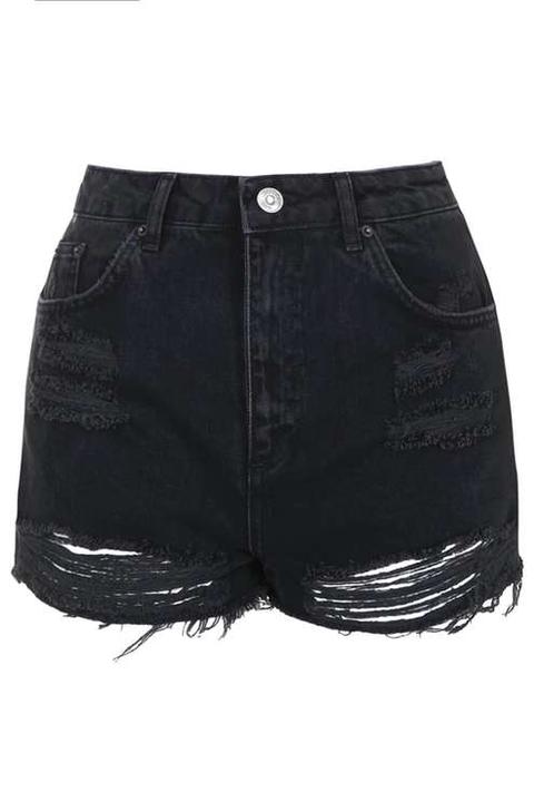 Moto Washed Black Ripped Mom Shorts