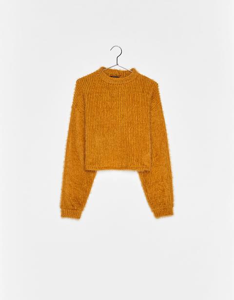 Pullover Cropped In Pelliccia Sintetica