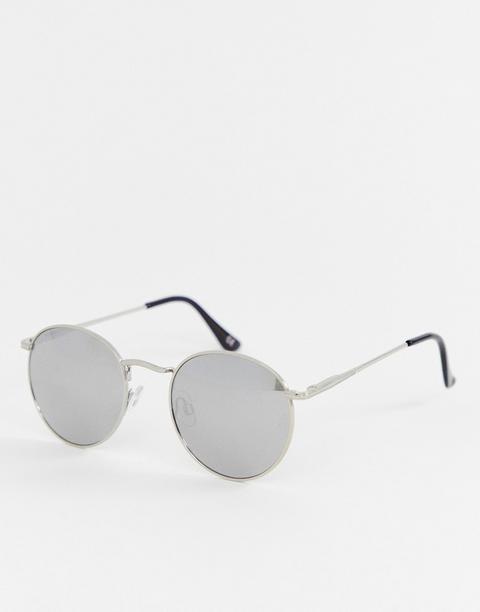 Asos Design Round Sunglasses In Silver With Silver Mirrored Lens