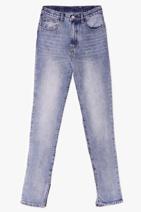 Womens Split Hem Straight Leg Faded Jeans