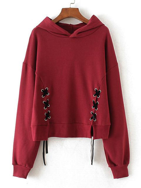 Contrast Criss Cross Drop Shoulder Hoodie