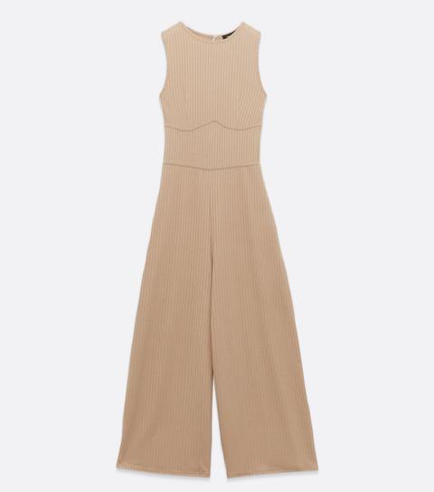 Camel Ribbed Seam Wide Leg Jumpsuit New Look