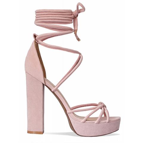 Tamia Pink Suede Lace Up Platform Heels