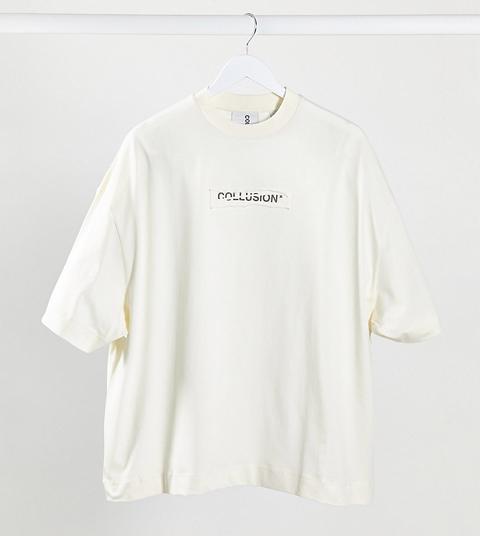 Collusion Unisex Oversized T-shirt With Patch Logo In Ivory-white