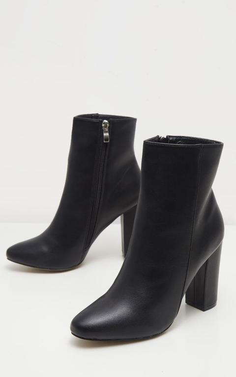 black faux leather ankle boots