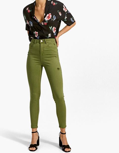 Coloured Super High Waist Jeans In Khaki from Stradivarius on 21 Buttons