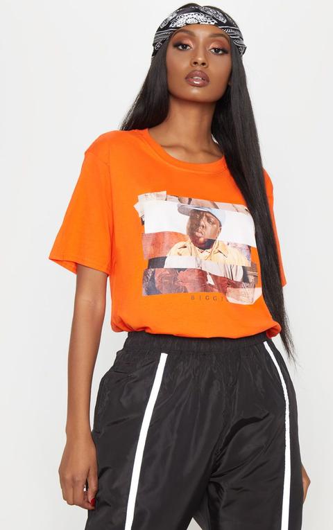 Orange Biggie Print Oversized T Shirt