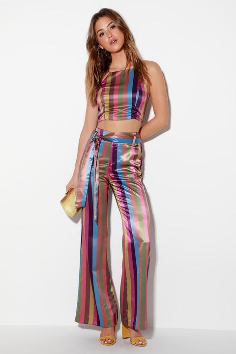 Gwen Purple Multi Striped Wide-leg Pants - Lulus