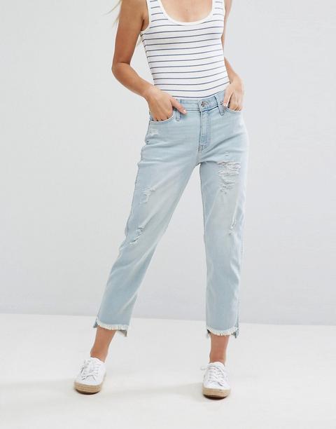 Holiister - Jeans Girlfriend Distrutti Chiari - Blu