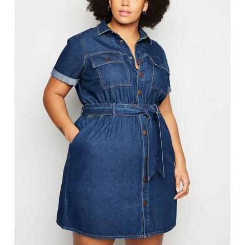 Curves - Robe Chemise Utility En Jean Bleu