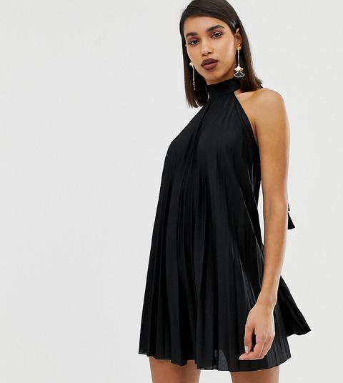 Asos Design - Vestitino A Pieghe Con Schiena Scoperta Allacciato Al Collo - Nero