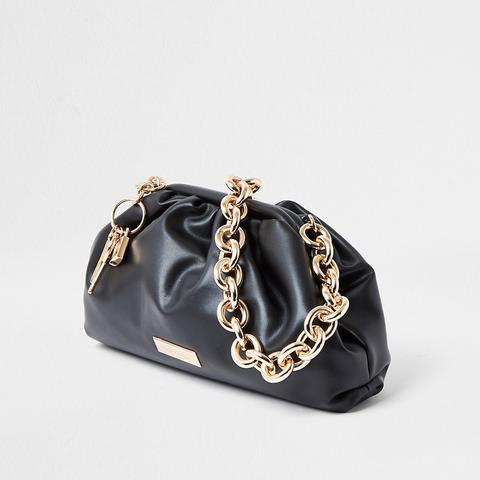 Black Chunky Chain Ruched Bag