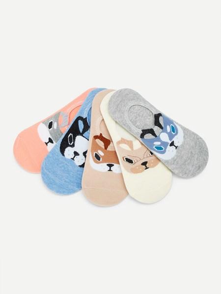 5 Pares De Calcetines Invisibles Con Estampado De Perro