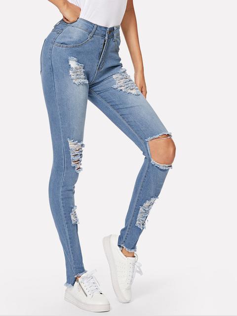 Raw Hem Ripped Jeans