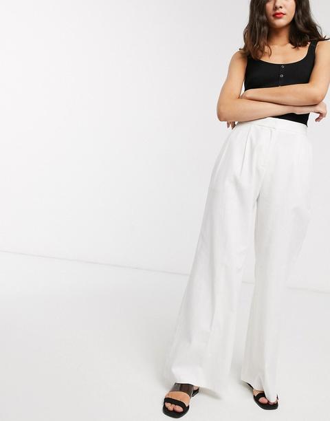 Asos Design Linen Slide Trousers-white