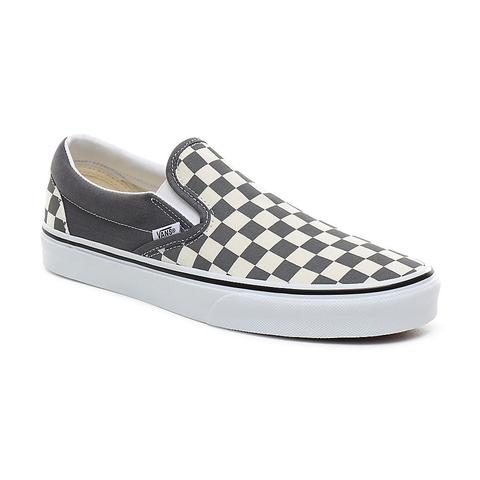 grey checkerboard slip on vans