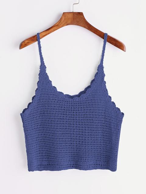 Blue Scalloped Hem Knitted Cami Top