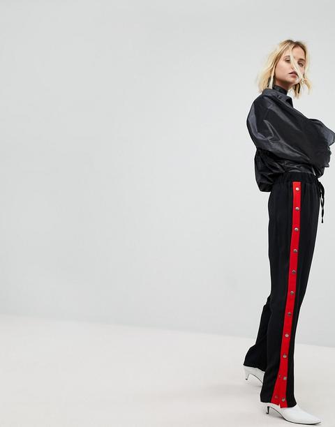 New Look - Pantaloni Con Fondo Ampio E Riga Con Bottoni A Pressione - Nero