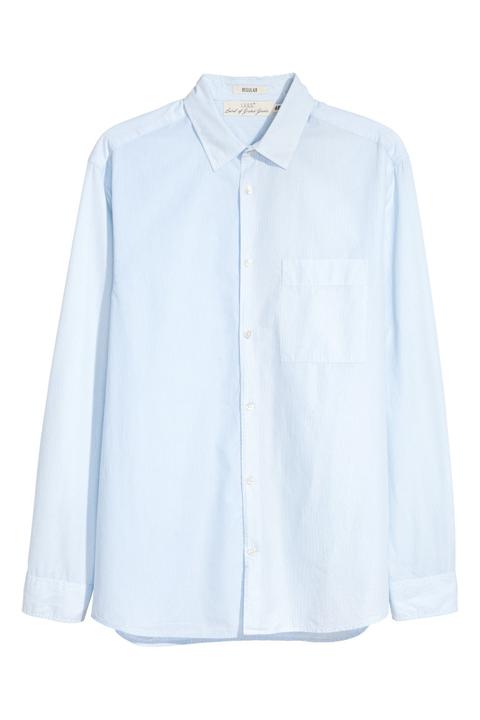 H & M - Camisa De Algodón Regular Fit - Azul