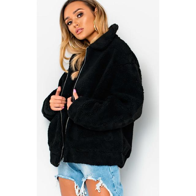 black teddy bear jacket with hood