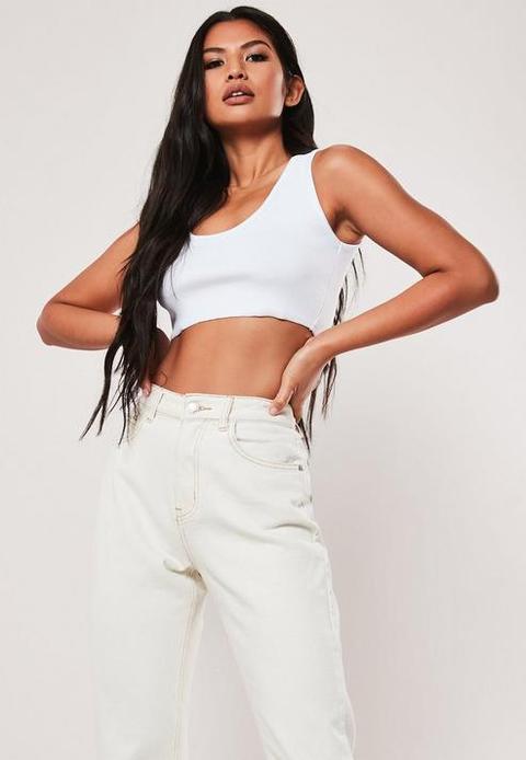 White Rib Cropped Vest Top, White