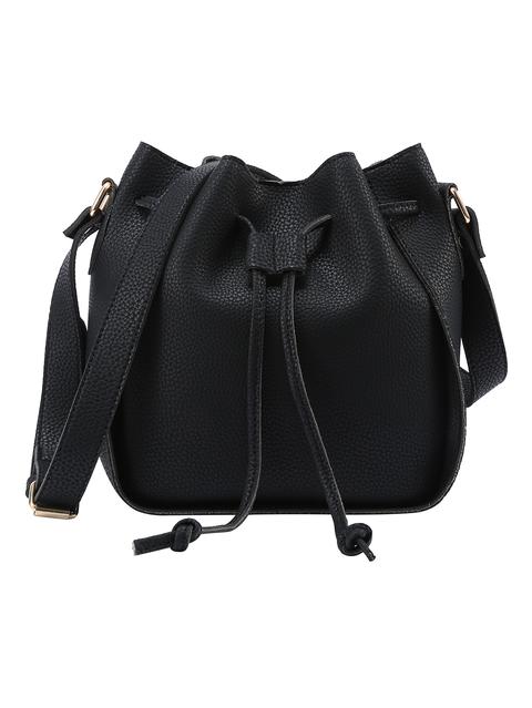 Embossed Faux Leather Drawstring Bucket Bag - Black