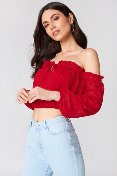 Linn Ahlborg X Na-kd Swiss Dot Off Shoulder Top - Red