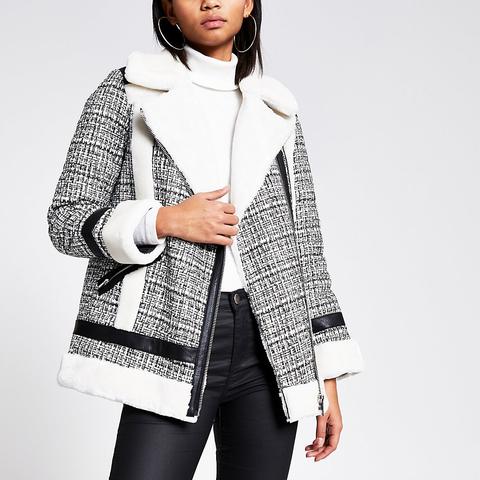 Cream Boucle Faux Fur Aviator Jacket