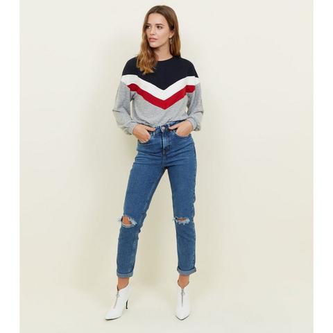 Jean Mom Tori Slim Bleu Déchiré Aux Genoux