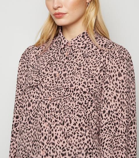 Pink Leopard Print Patch Pocket Shirt New Look
