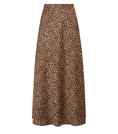 Brown Bias Cut Satin Leopard Print Midi Skirt New Look