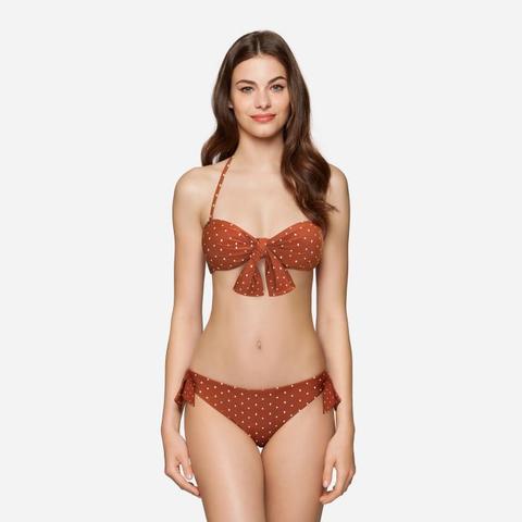 Slip Bikini Con Fiocchi Stampa Micro Rombi E Pois