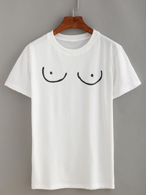 Camiseta Estampada Con Manga Corta -blanco